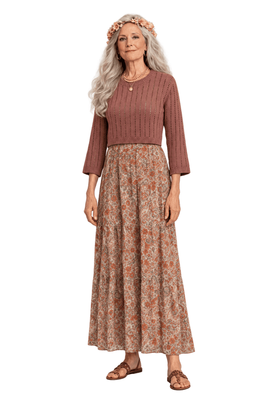 1970s Muted Rust Brown Knit Sweater - Model