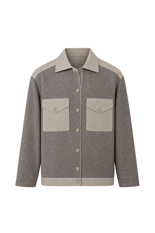 1980s Taupe Grey Unverified Woven Fabric Jacket - Front View