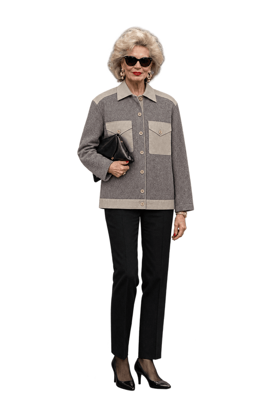 1980s Taupe Grey Unverified Woven Fabric Jacket - Model
