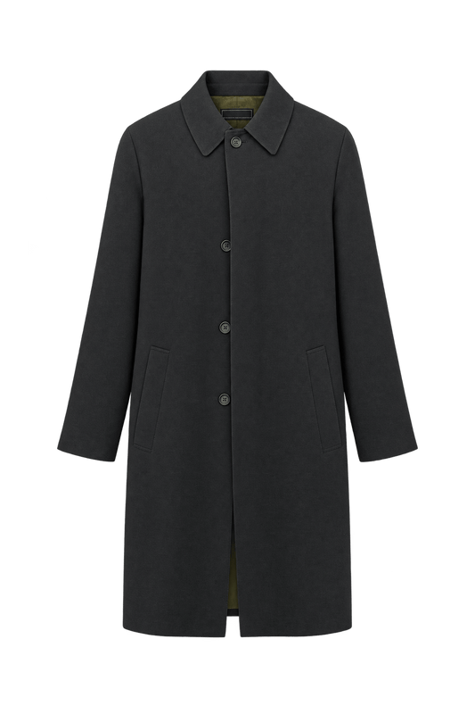 1970s Dark Charcoal Gray Unverified Woven Fabric Coat - Front View