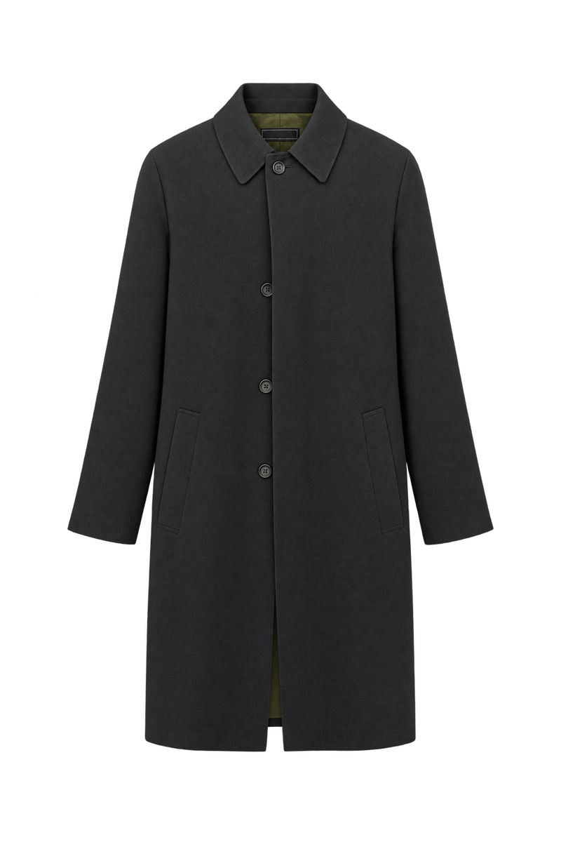 1970s Dark Charcoal Gray Unverified Woven Fabric Coat - Front View
