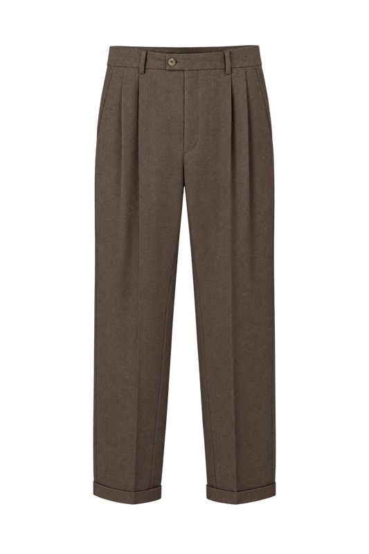 1980s Medium Brown Wool Trousers - Front View
