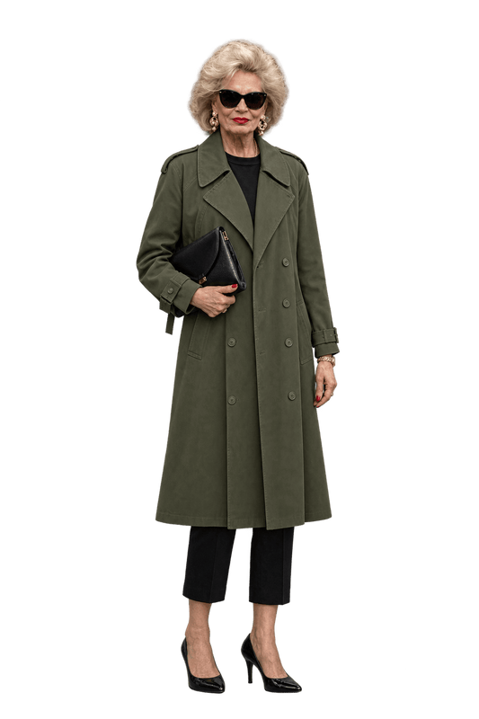 1980s Olive Drab Green Woven Fabric Trench Coat - Model