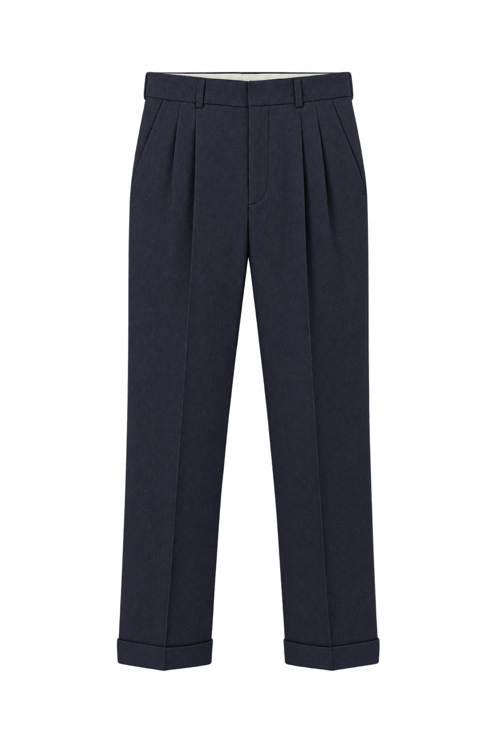 1980s Dark Navy Blue Wool-like Woven Trousers - Front View