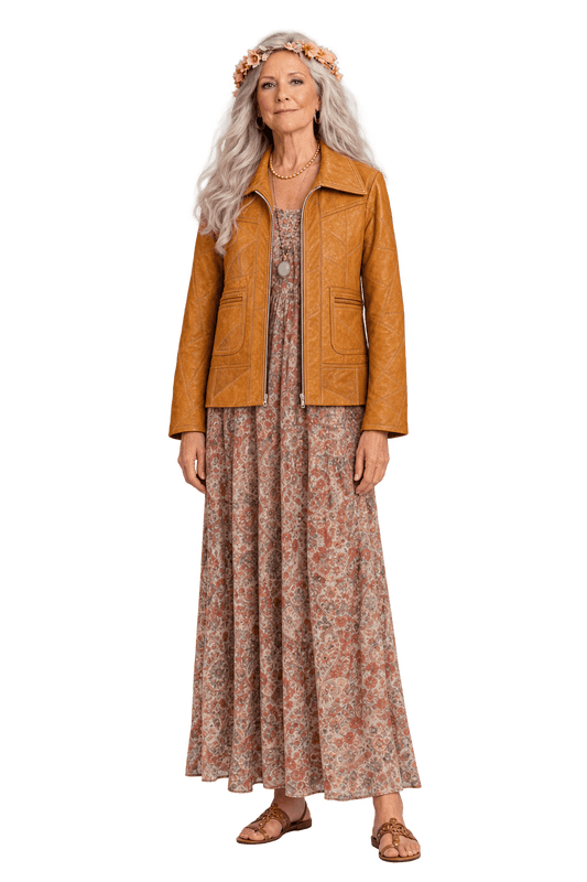 1970s Warm Cognac Brown Leather Jacket - Model