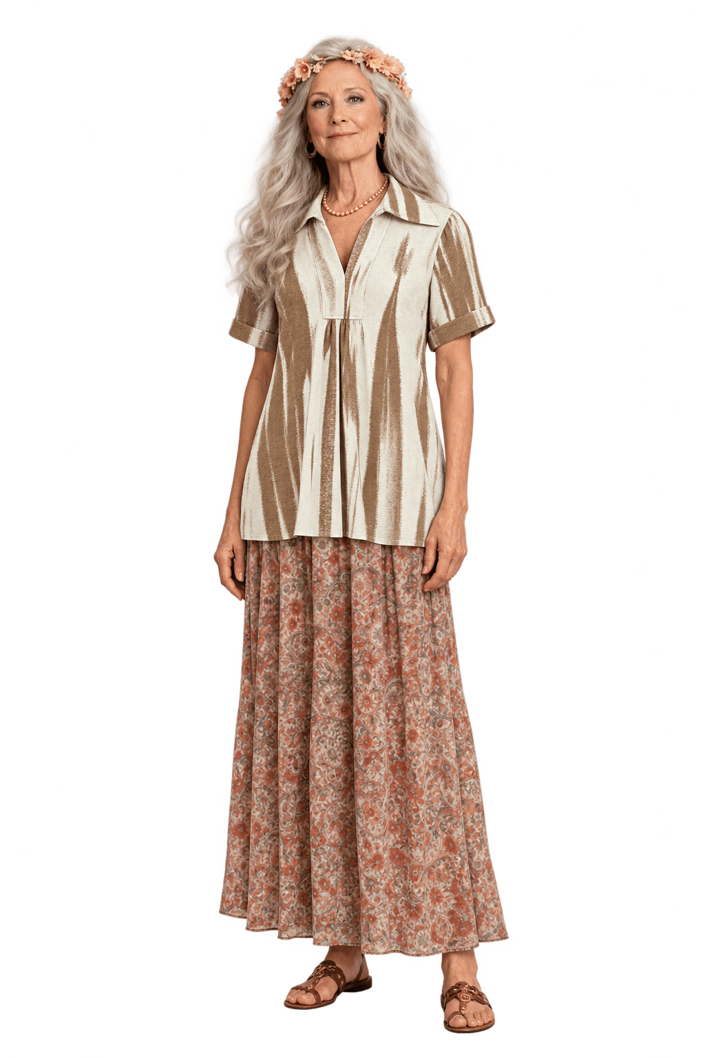 1970s Cream Unverified Woven Blouse - Model