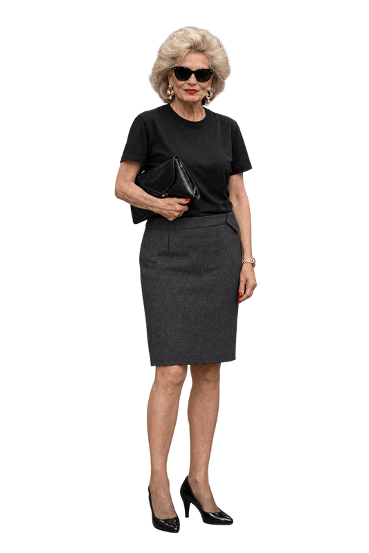 1990s Charcoal Gray Unverified Woven Fabric Skirt - Model