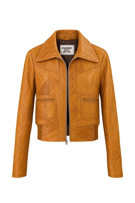 1970s Warm Cognac Brown Leather Jacket - Front View