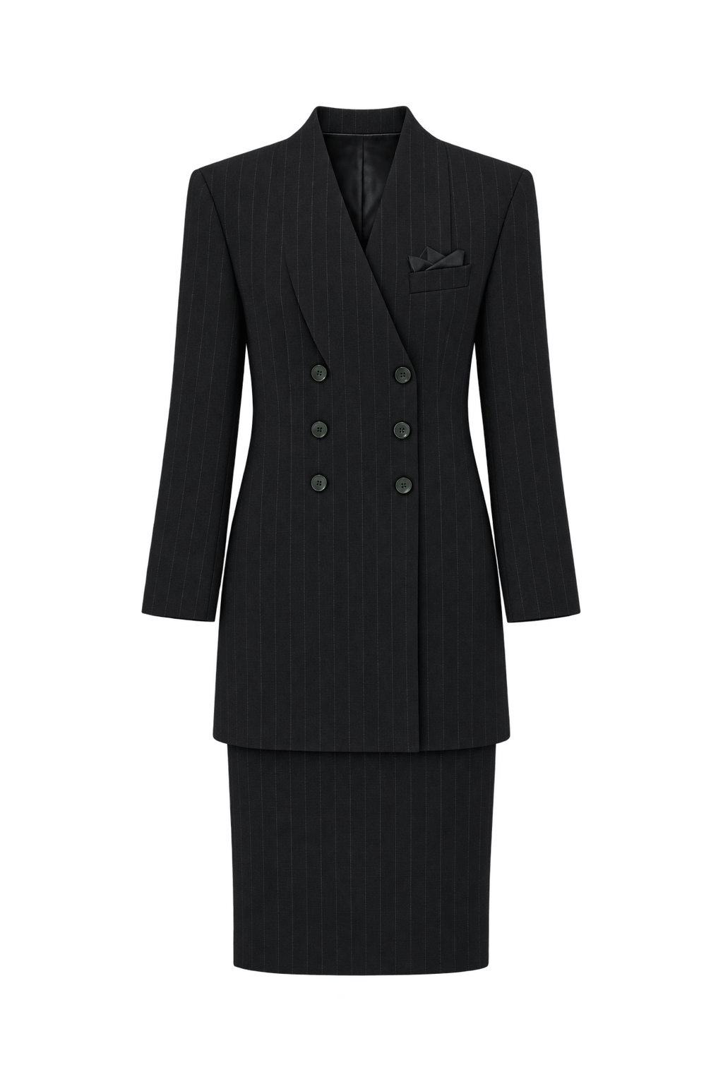 1980s Black Woven Skirt Suit - Front View