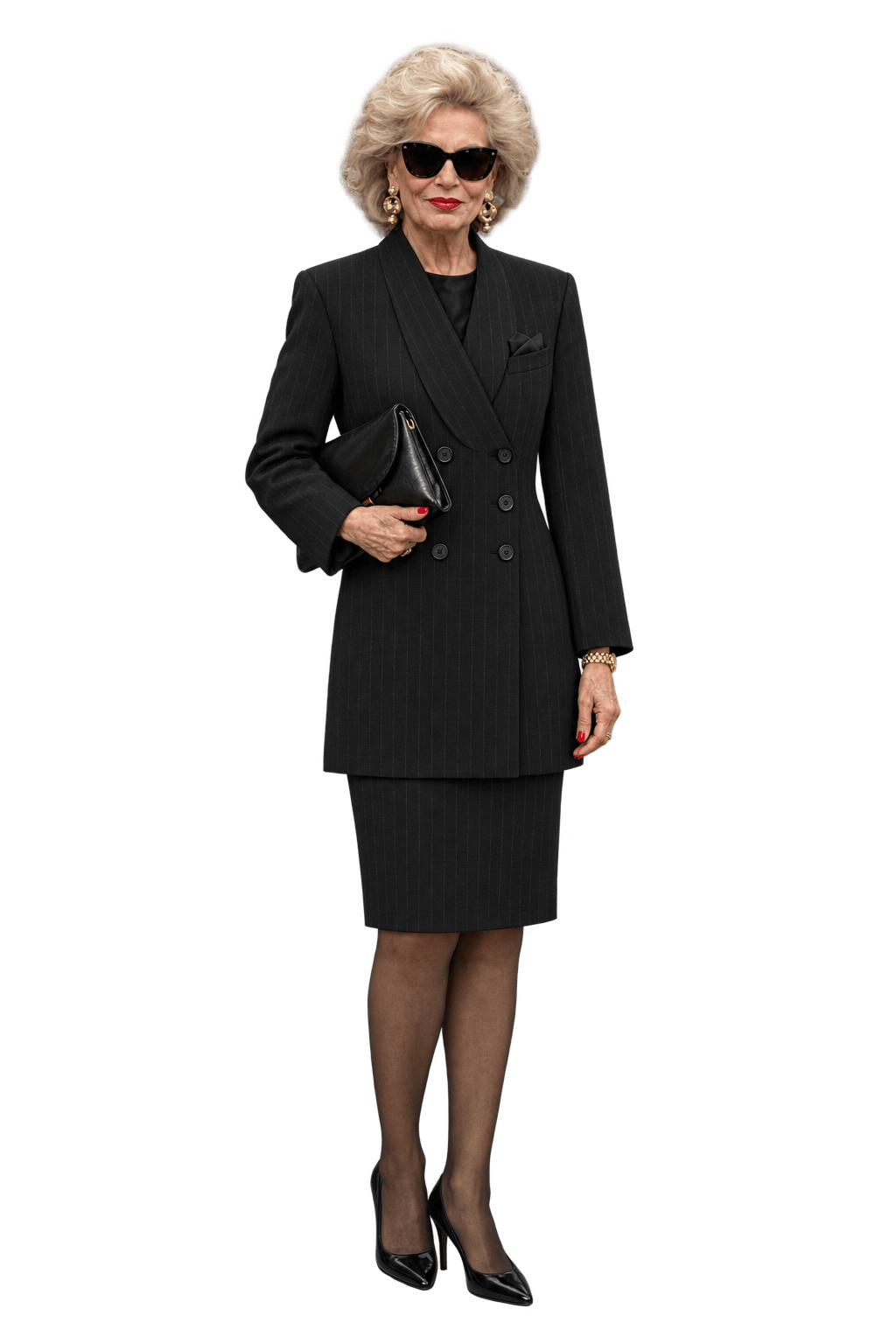 1980s Black Woven Skirt Suit - Model