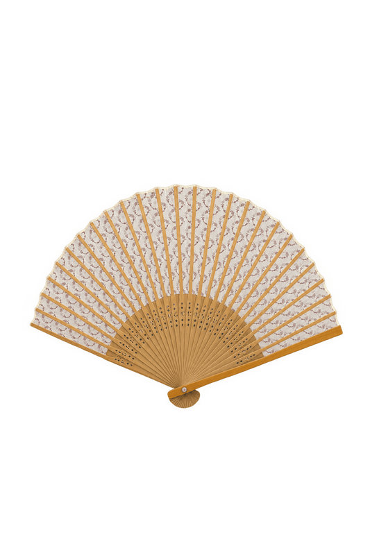 1980s Cream Bamboo-Hand Fan - Model