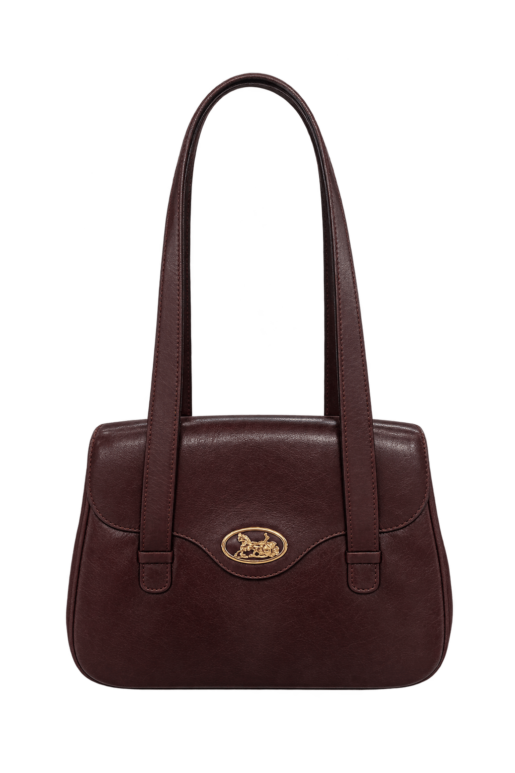 1980s Dark Burgundy Leather-like Shoulder Bag - Front View
