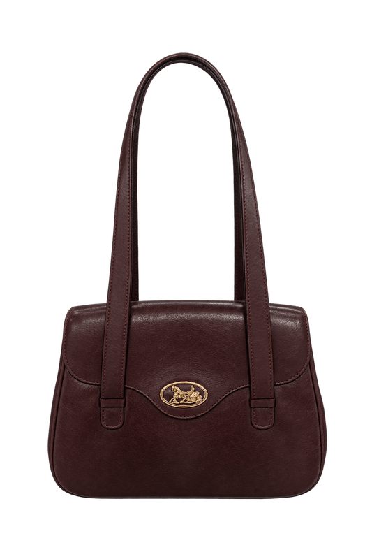 1980s Dark Burgundy Leather-like Shoulder Bag - Front View