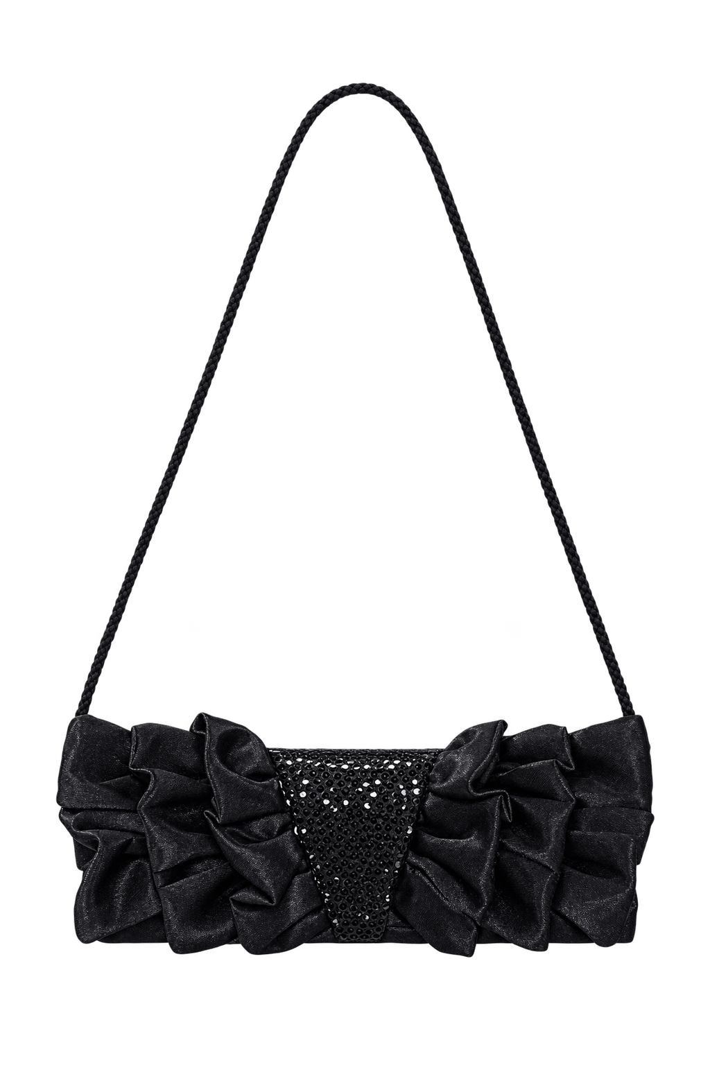 1980s Black Satin Evening Bag - Front View