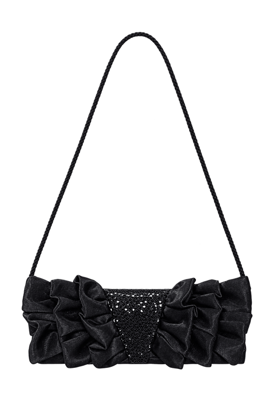 1980s Black Satin Evening Bag - Front View