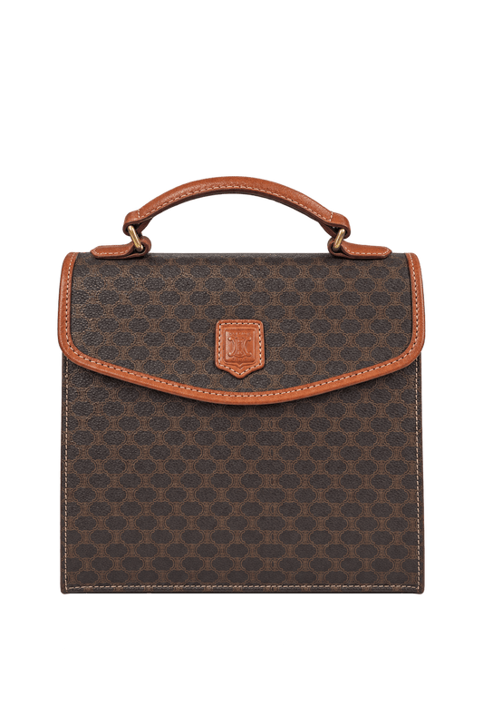 1980s Dark Brown Coated Canvas Top-Handle Handbag - Front View