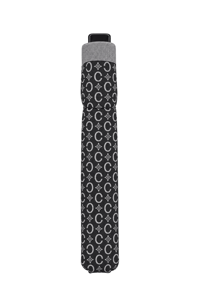 1980s Charcoal Gray Synthetic Umbrella - Front View