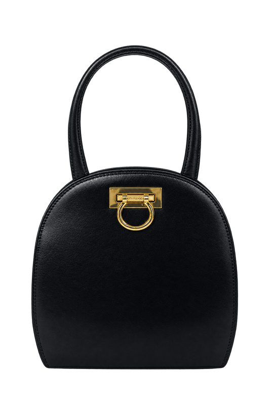 1990s Black Leather Handbag - Front View