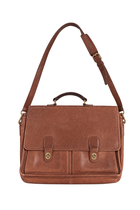 1990s Warm Cognac Brown Leather Satchel Bag - Front View