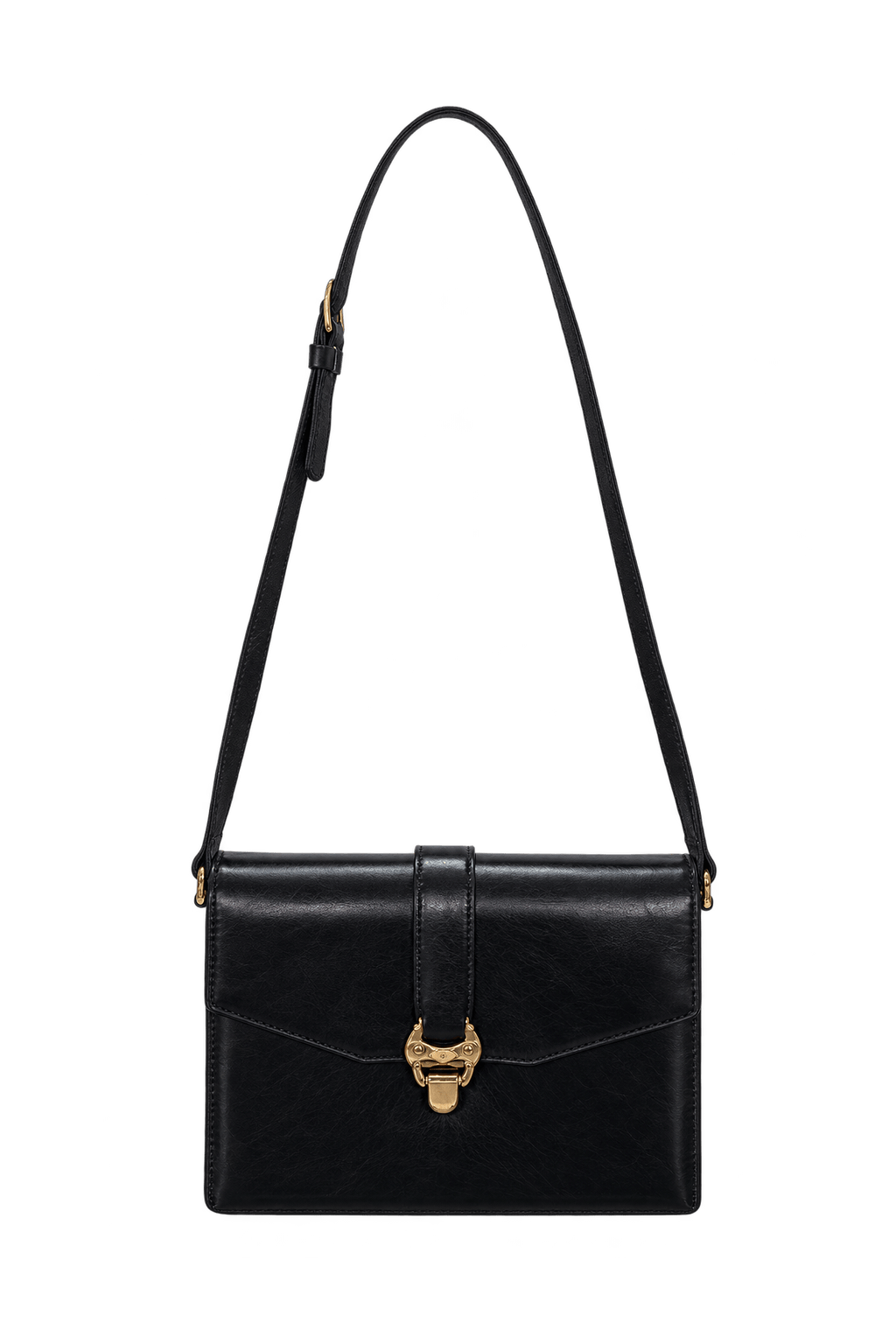 1980s Black Leather-like Shoulder Bag - Front View