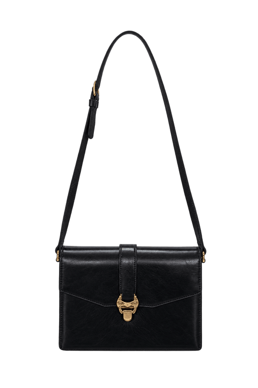 1980s Black Leather-like Shoulder Bag - Front View