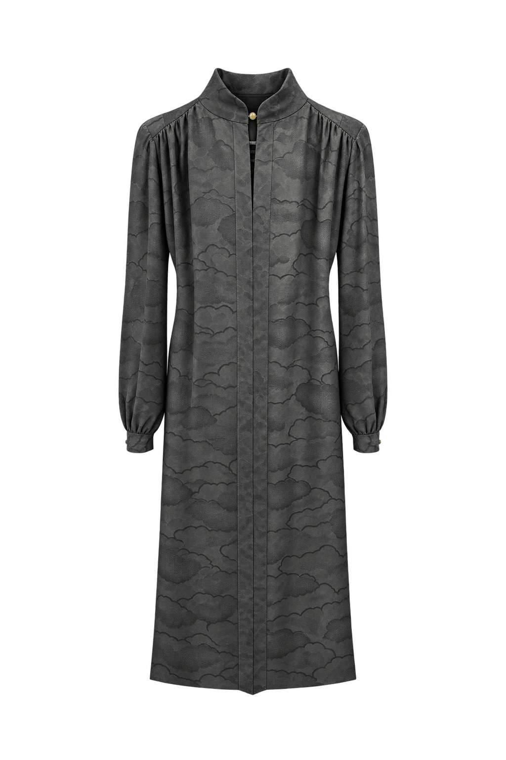 1970s Charcoal Gray Unverified Woven Fabric Dress - Front View