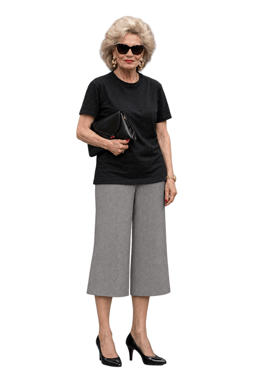 1980s Grey Cream Wool Culottes - Model