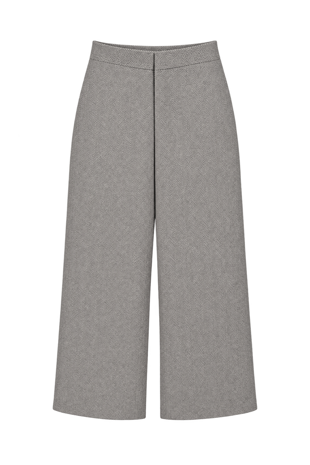 1980s Grey Cream Wool Culottes - Front View