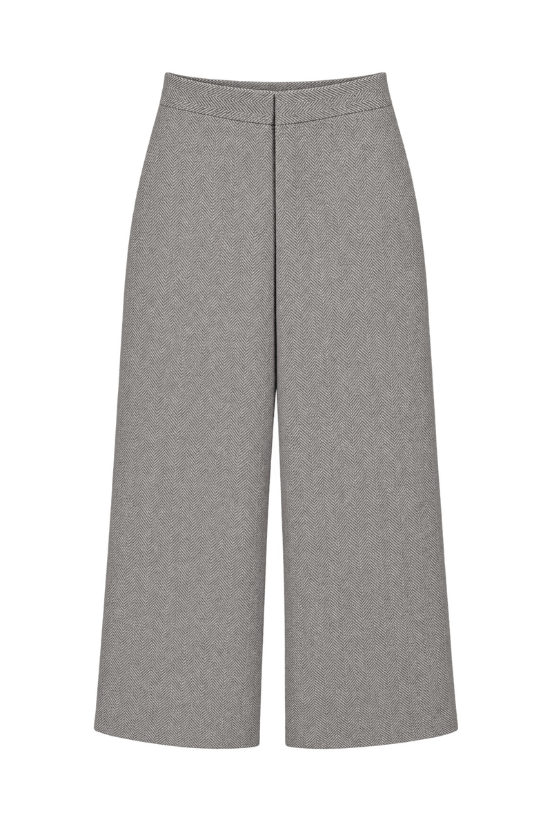1980s Grey Cream Wool Culottes - Front View