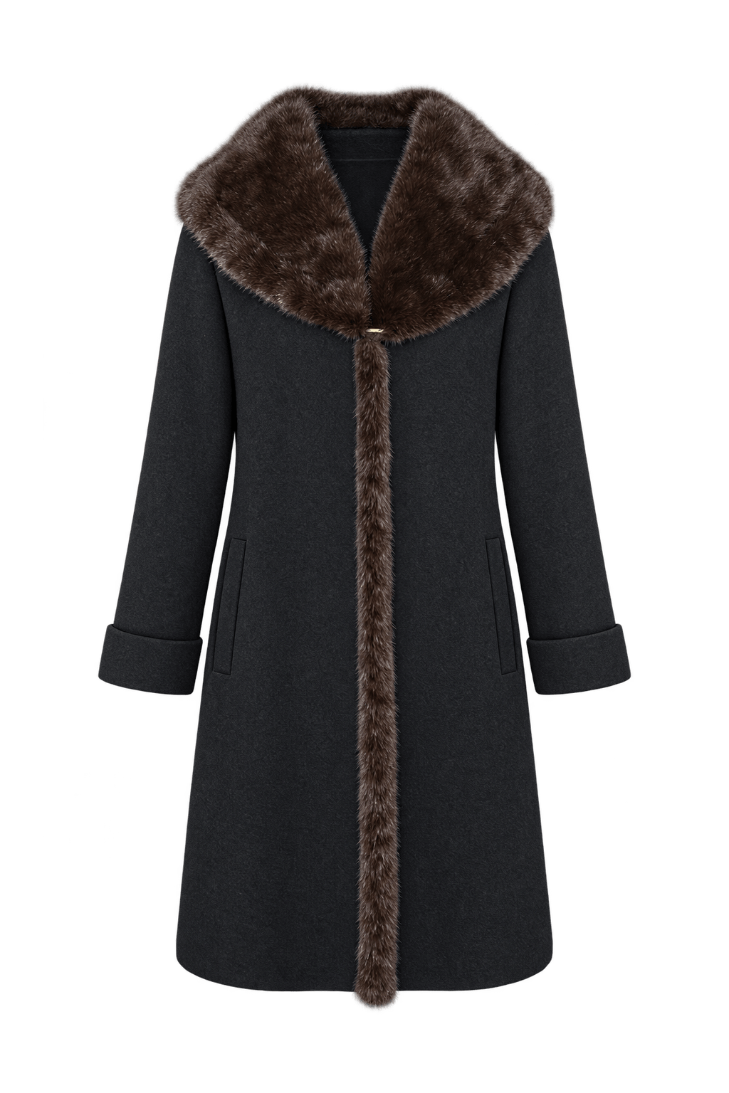 1980s Black Wool Coat - Front View