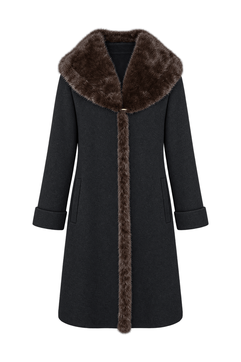 1980s Black Wool Coat - Front View