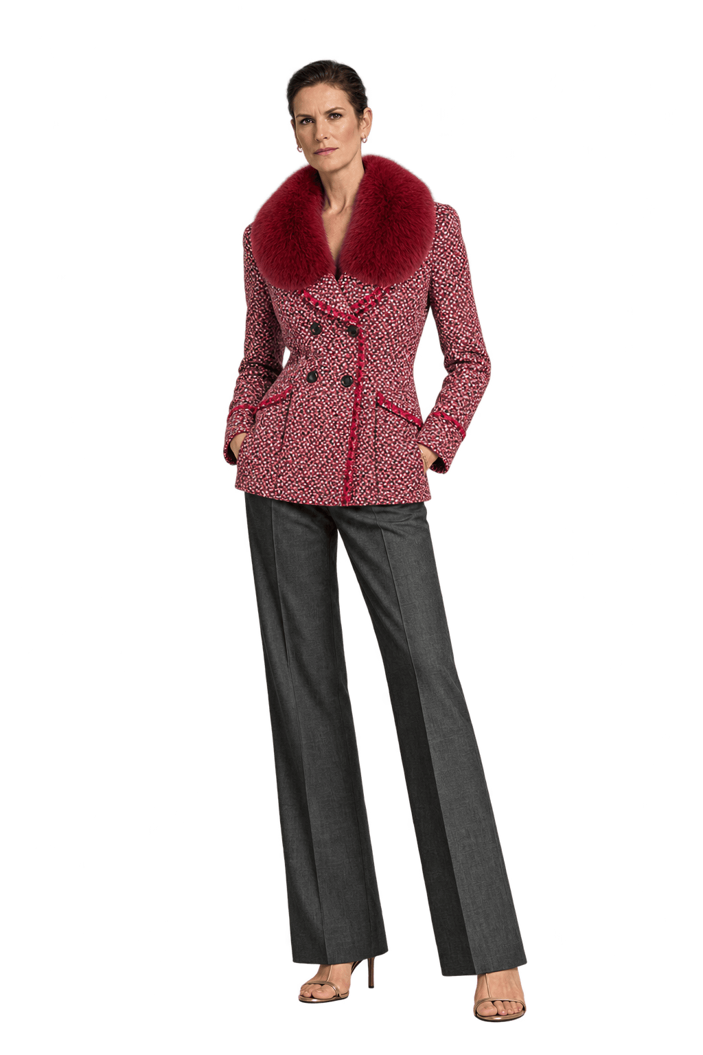 1990s Burgundy Red Bouclé Jacket - Model