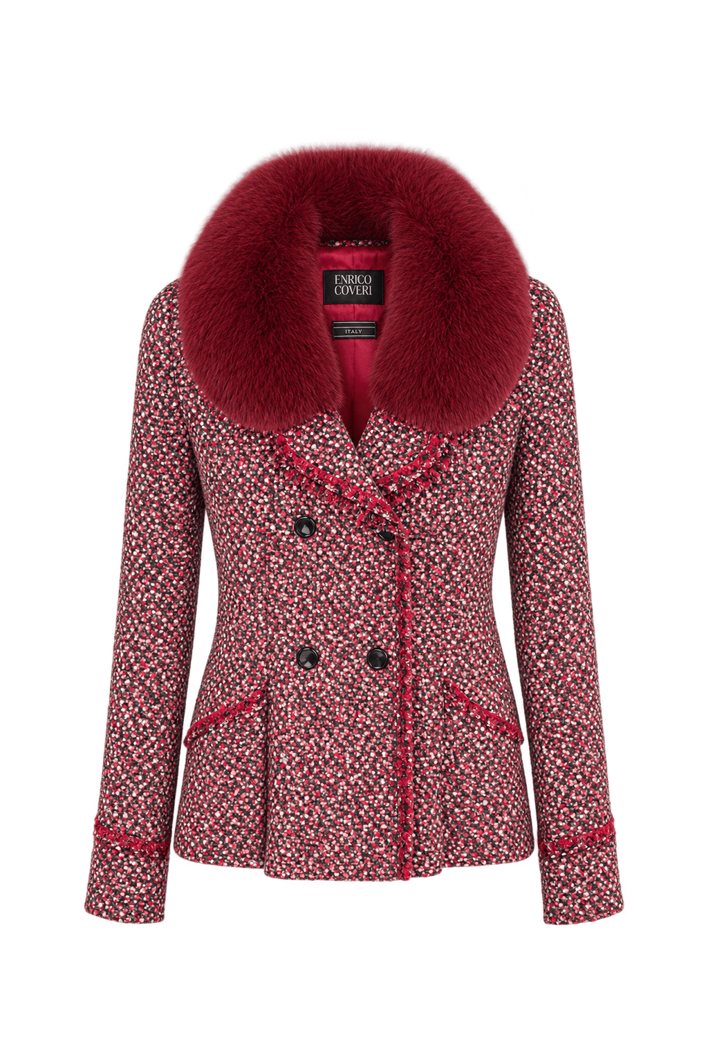 1990s Burgundy Red Bouclé Jacket - Front View