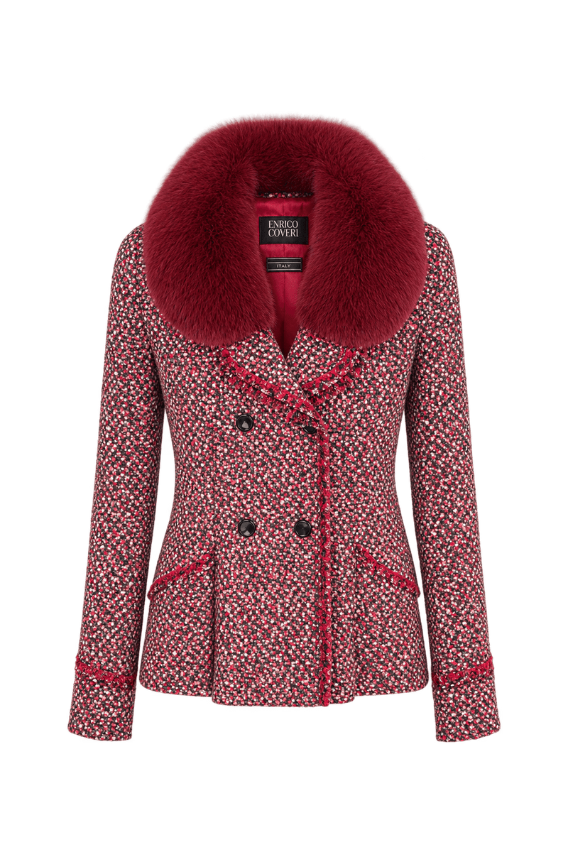1990s Burgundy Red Bouclé Jacket - Front View