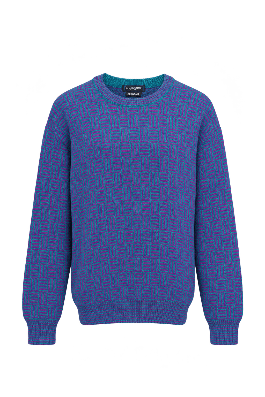 1980s Teal Blue Knit Sweater - Front View