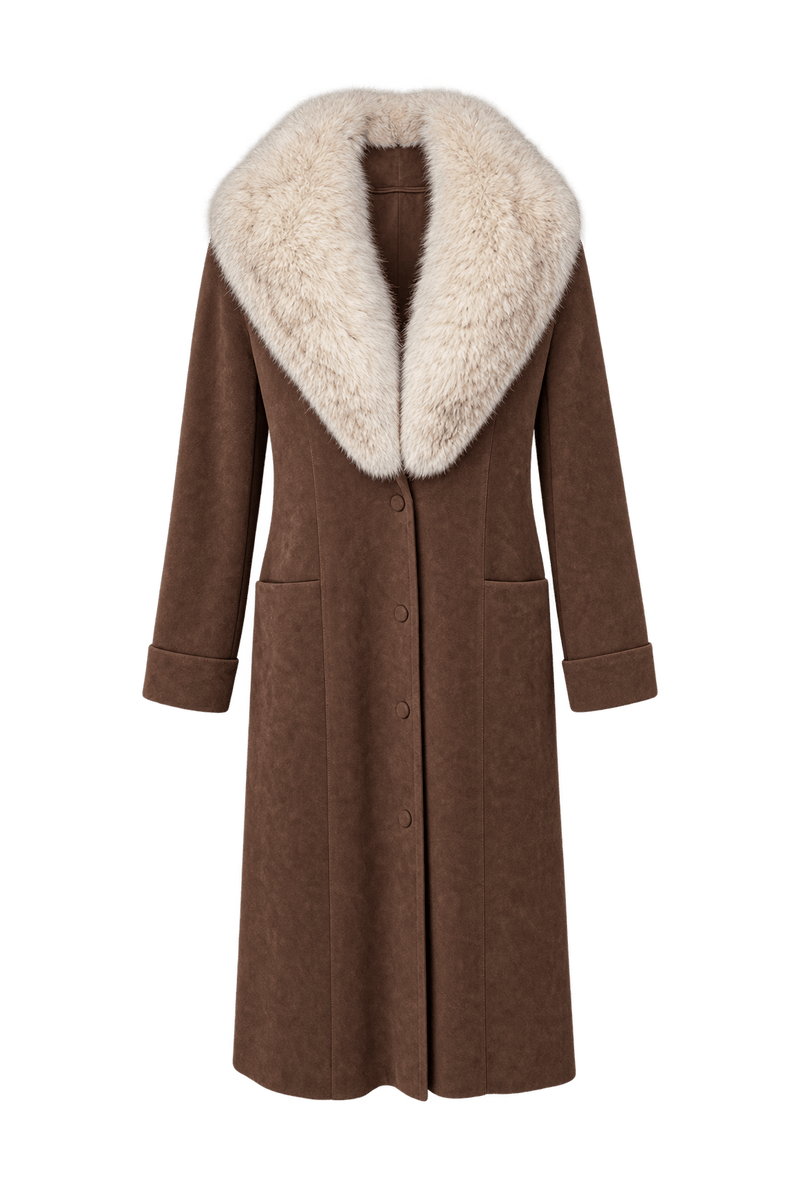 1980s Warm Medium Brown Suede Coat - Front View