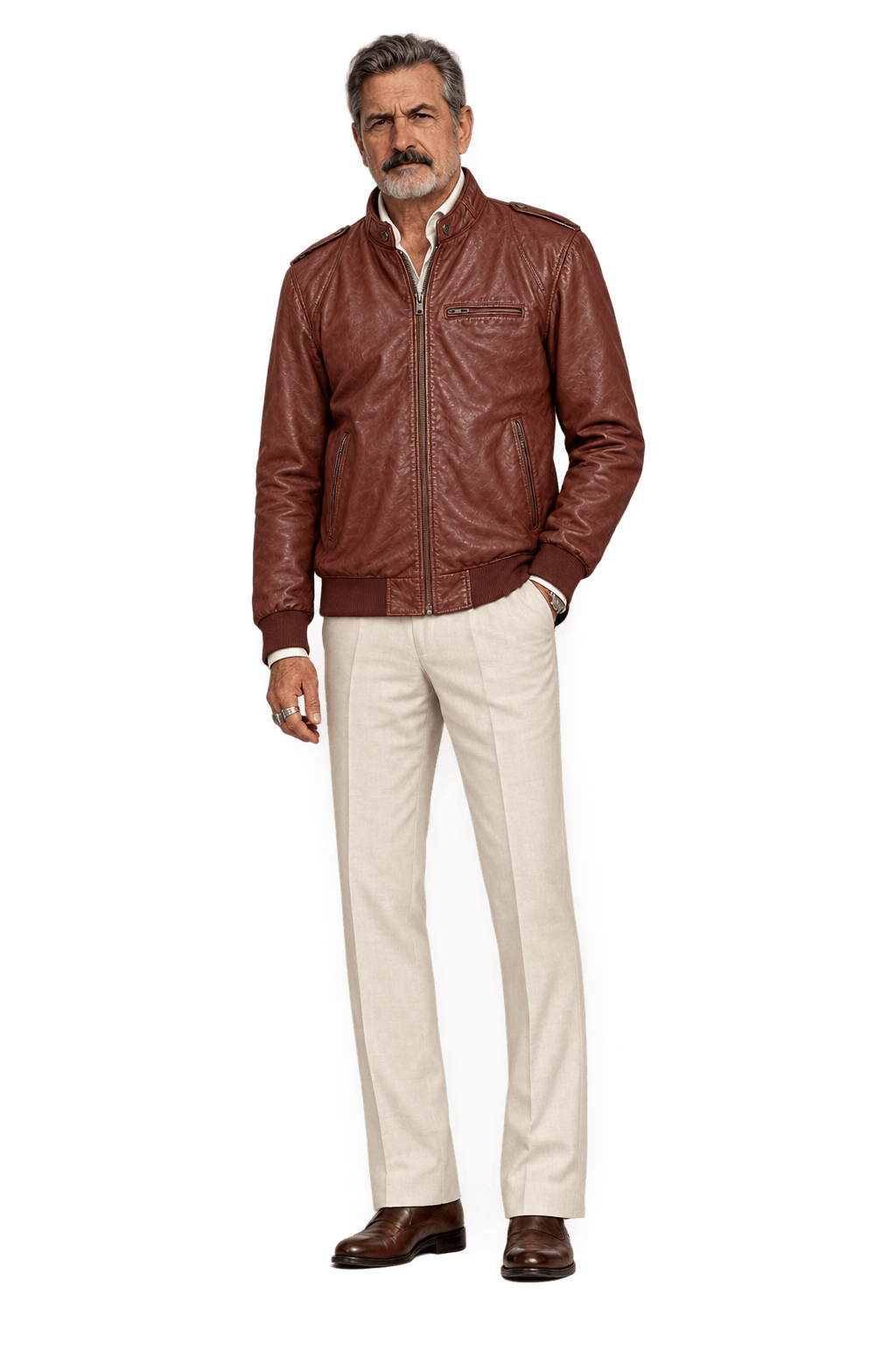 1980s Reddish Brown Leather Jacket - Model