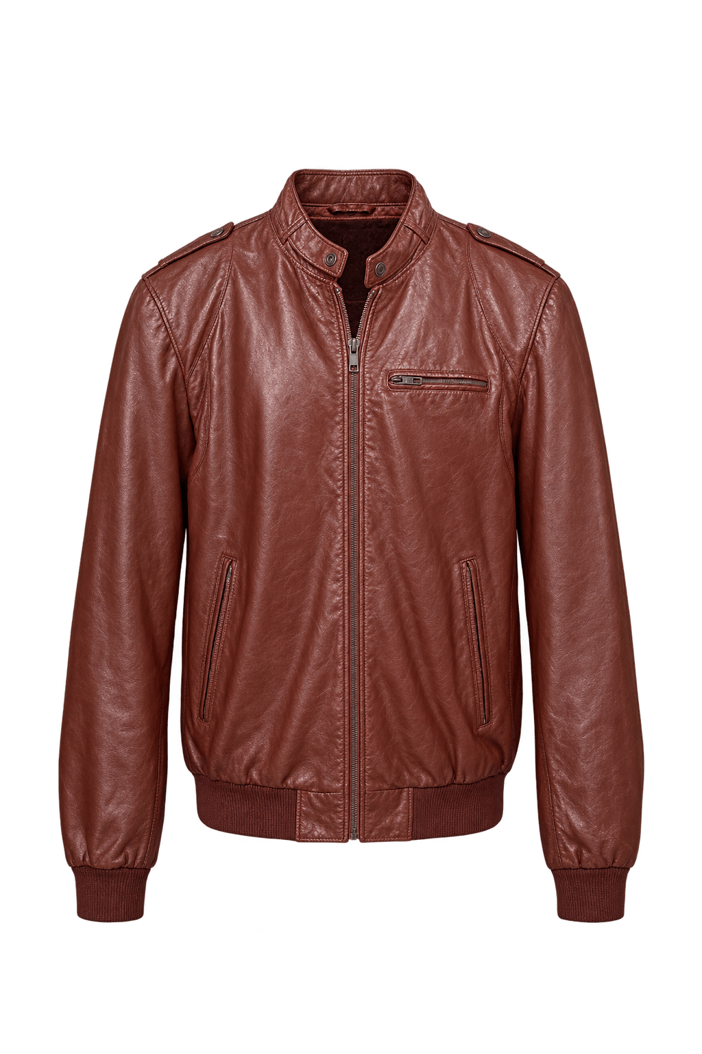 1980s Reddish Brown Leather Jacket - Front View