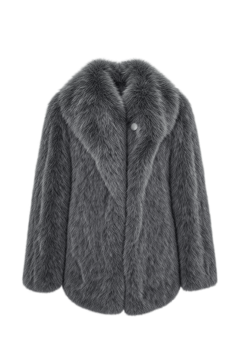 1980s Silver Grey Fur Coat - Front View