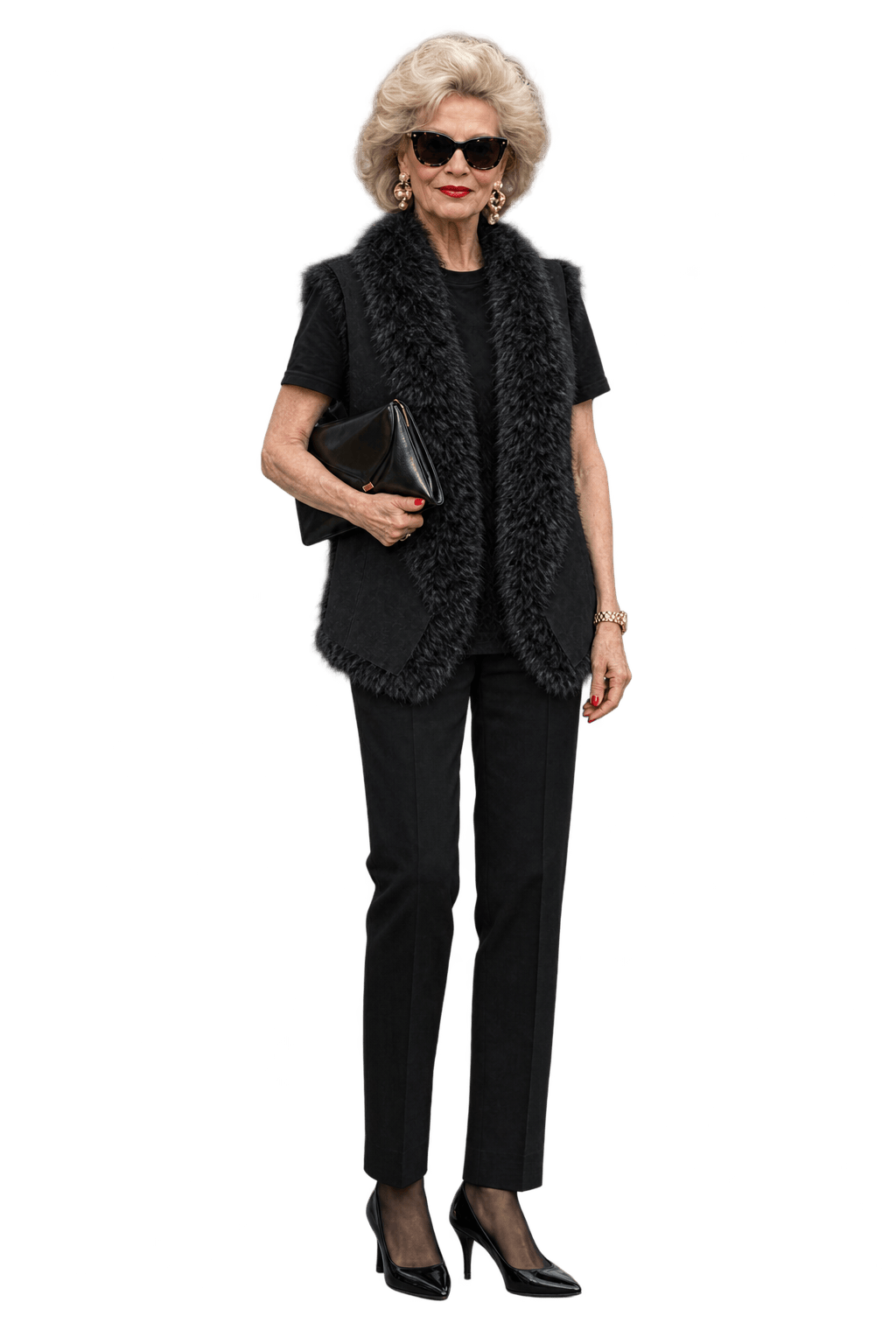 1980s Black Shearling Vest - Model