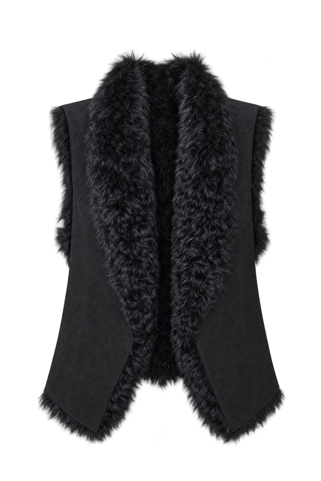 1980s Black Shearling Vest - Front View