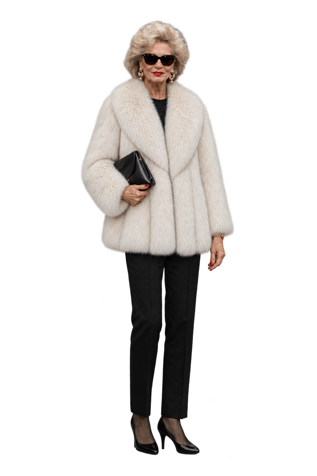 1980s Warm Cream White Fur Coat - Model