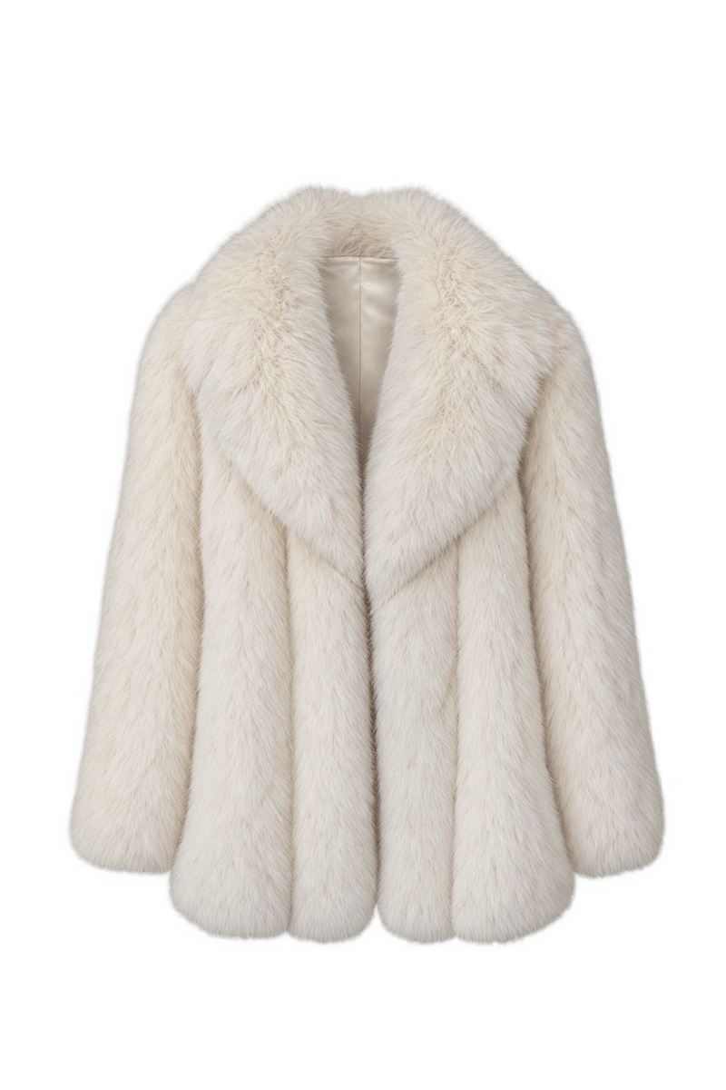 1980s Warm Cream White Fur Coat - Front View