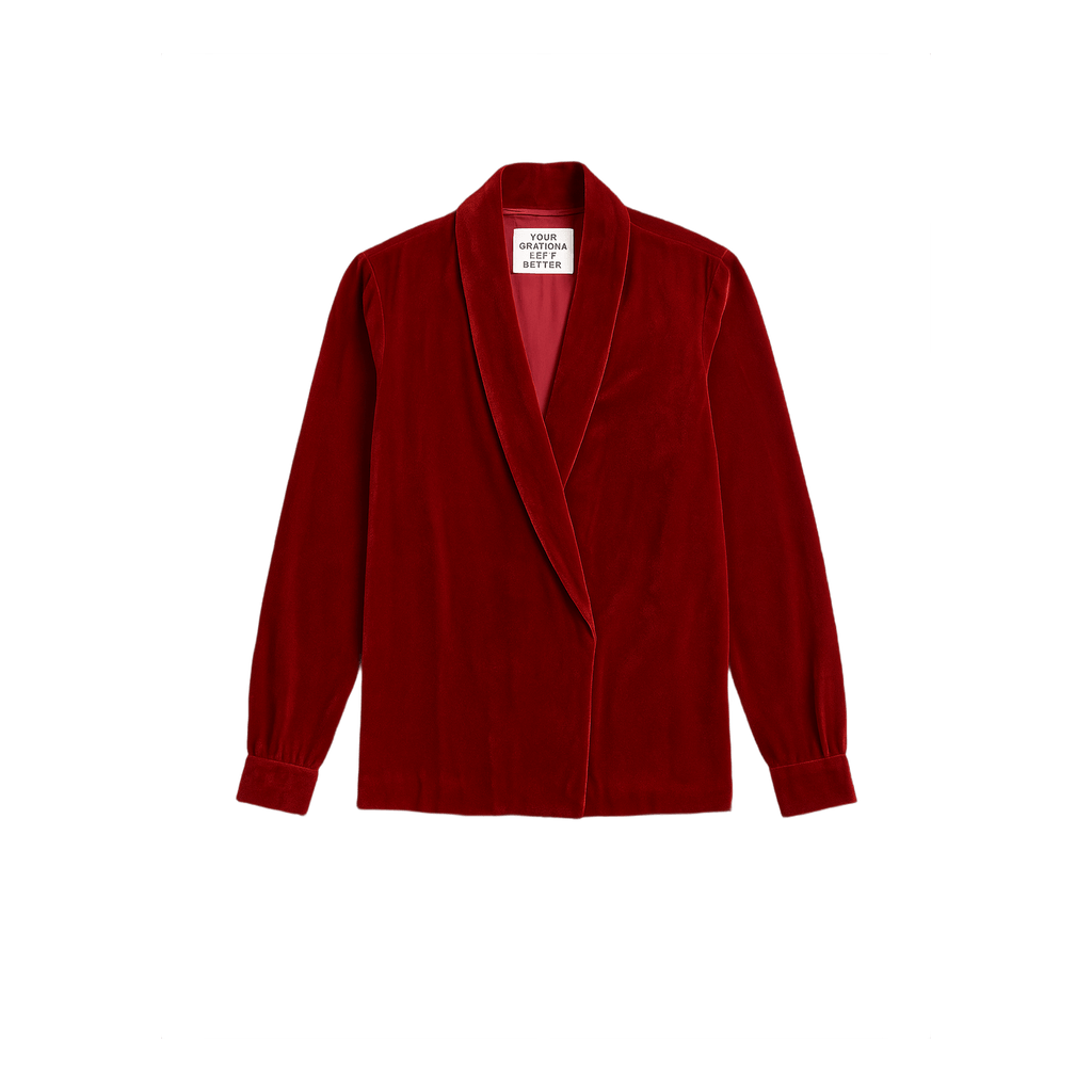 90s Red Velvet Wrap Blouse with Shawl Collar