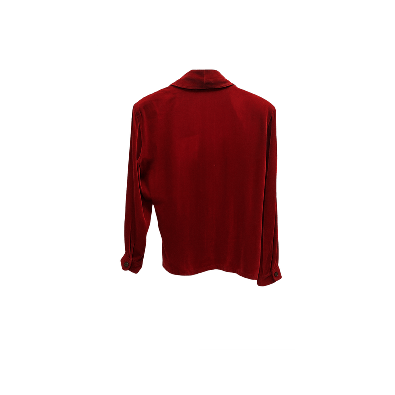 90s Red Velvet Wrap Blouse with Shawl Collar